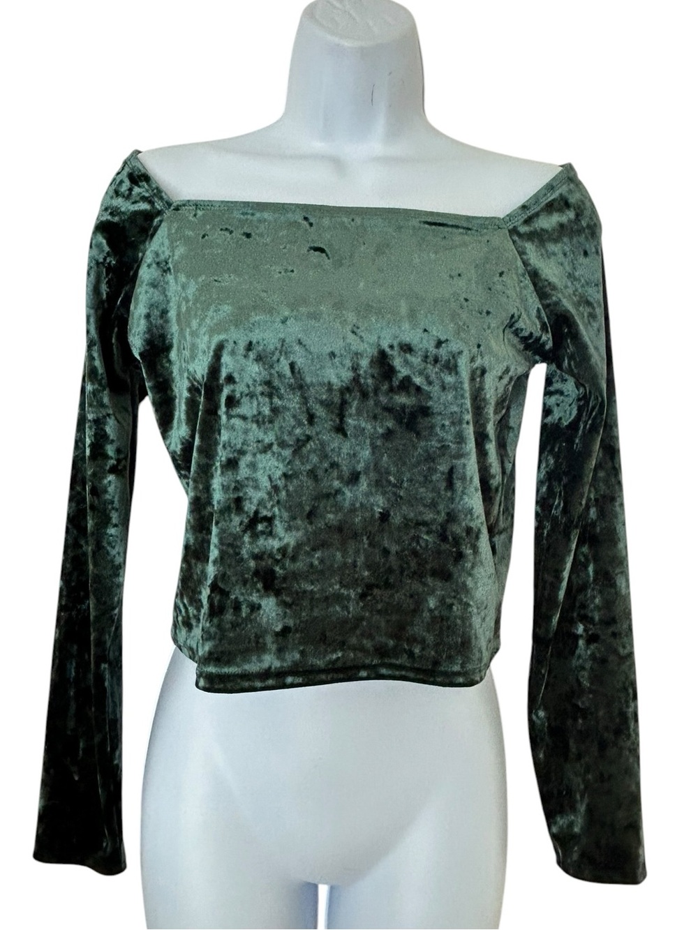 Gap Off-Shoulder Cropped Velvet Long-Sleeve Top size M Green